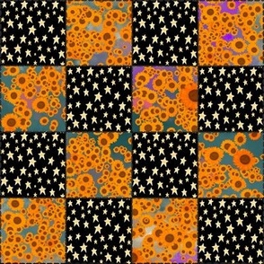 Faux Stitched Patchwork, 2 inch Quilt Blocks, Sunflowers and Black