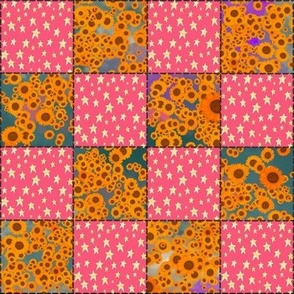 Faux Stitched Patchwork, 2 inch Quilt Blocks, Sunflowers and Pink