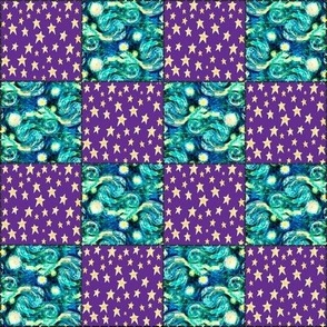 Faux Stitched Patchwork, 2 inch Quilt Blocks, Starry Night and Purple