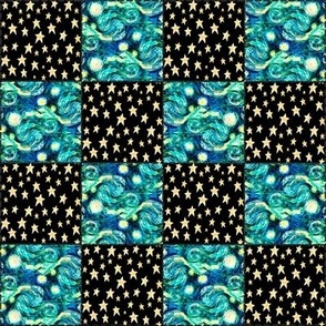 Faux Stitched Patchwork, 2 inch Quilt Blocks, Starry Night and Black