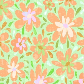 Groovy Retro Flowers - Daisy Flowers - Orange and Green