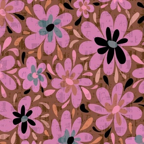 Groovy Retro Flowers - Daisy Flowers - Pink and Orange