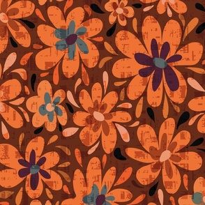 Groovy Retro Flowers - Daisy Flowers - Rust and Orange 