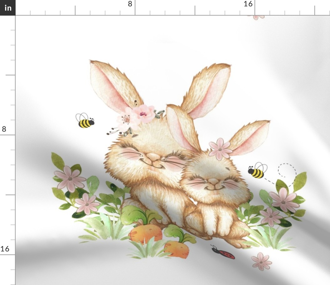 Pink Floral Woodland Animals Bunny and Baby Nursery Bedding Pillow Bee Ladybug Greenery 