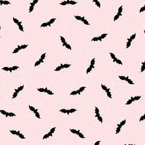 Minimalist Tiny black bats on pastel pink | Pink and Black Halloween 