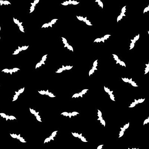 Minimalist Tiny white bats on black | Black and white Halloween 