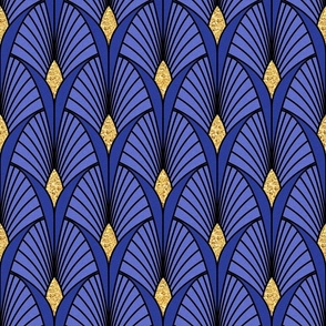 S Art Deco Scallop Fans Blue Metallic Gold