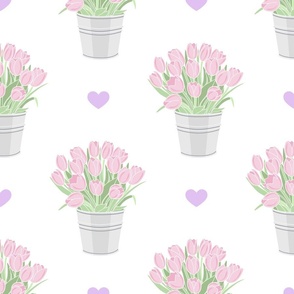 Pink Tulips Pots And Mauve Hearts_50Size