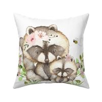 Pink Floral Woodland Animals Raccoon and Baby Girl Nursery Bedding Pillow Bee Ladybug Greenery 
