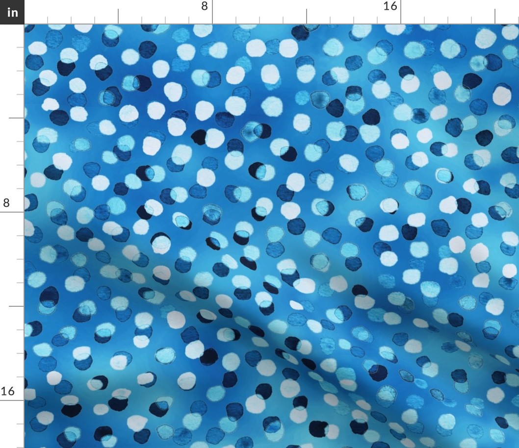 Confetti Party Wall- Watercolor Polka Dots- Festive Celebration- Mardi Grass- Night Sky- Bright Cobalt Blue- Teal Blue- Under the Sea- Wallpaper