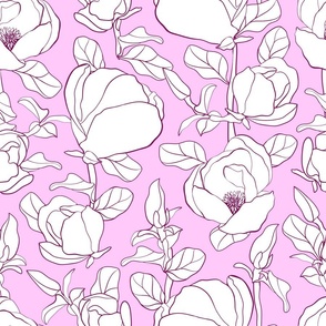 L- White magnolia flowers on a pink background - LARGE scale 