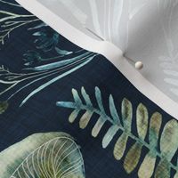 Mushroom Fern Toile Blue Green - Large