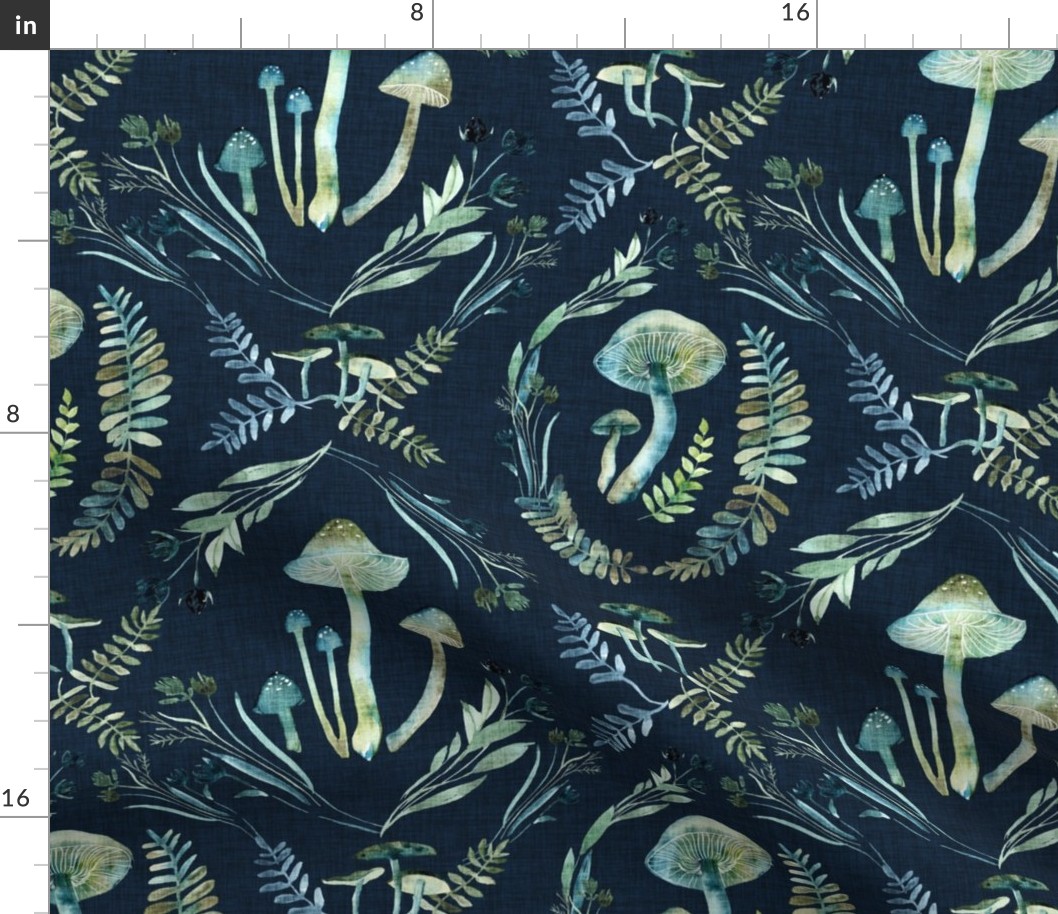 Mushroom Fern Toile Blue Green - Large