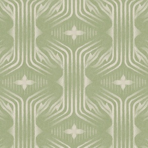 Interweaving lines textured elegant geometric with hexagons and diamonds - retro muted lime green, chartreuse - large
