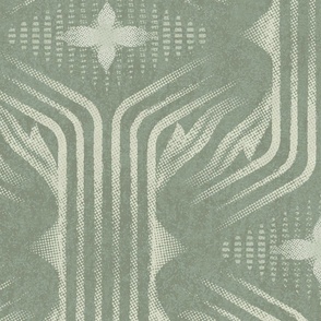 Interweaving lines textured elegant geometric with hexagons and diamonds - classic sage green, earthy green - extra large