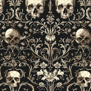 Bone and Black Art Nouveau Skulls and Scrolls and Bony Flourishes