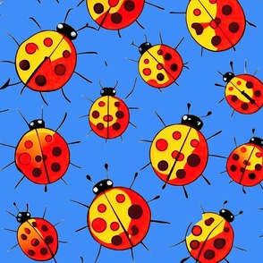 Ladybugs on blue background