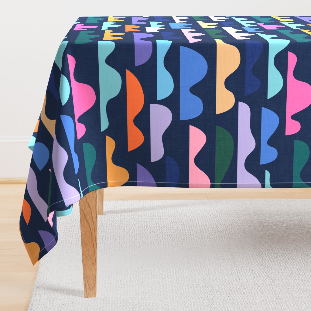 80's Summer Holiday Abstraction Coordinate - Playful Shapes on Navy Blue / Large