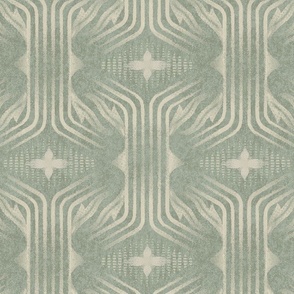 Interweaving lines textured elegant geometric with hexagons and diamonds - very textured warm sage green, earthy green - large