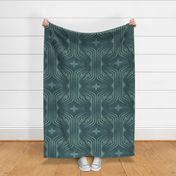 Interweaving lines textured elegant geometric with hexagons and diamonds - moody teal green, dark teal green - extra large