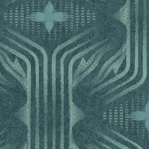 Interweaving lines textured elegant geometric with hexagons and diamonds - moody teal green, dark teal green - extra large
