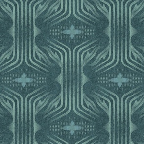 Interweaving lines textured elegant geometric with hexagons and diamonds - moody teal green, dark teal green large