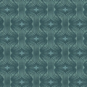 Interweaving lines textured elegant geometric with hexagons and diamonds - moody teal green, dark teal green - medium