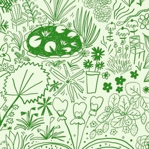 Garden drawings in green