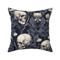 Silvery Skulls and Scrolls Gothic Flourishes and Floral