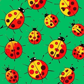 ladybugs green background L