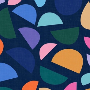 80's Summer Holiday Abstraction Coordinate - Cheerful Shapes on Navy Blue / Large