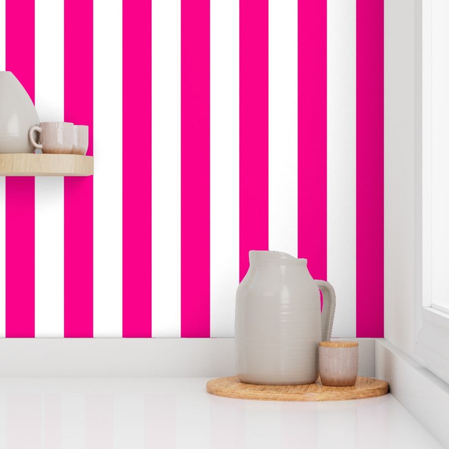 2 inch wide cabana vertical awning stripes in hot pink and white. 