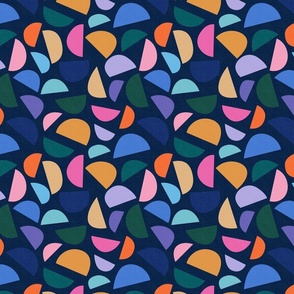 80's Summer Holiday Abstraction Coordinate - Cheerful Shapes on Navy Blue / Medium