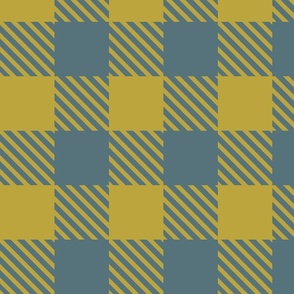 Green and Blue Gingham Plaid // large // buffalo plaid, yellow green, blue grey
