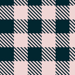 Pink and Blue Gingham Plaid // large // buffalo plaid, pale pink, navy blue