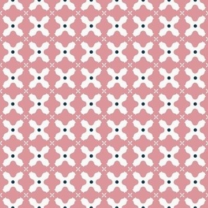 Geometric architectural shapes with dots – strawberry pink dark blue cream – Small (S) Scale – fits the Ice Cream Neighborhood Collection, indulgent, sweet, playful, modern, quilting, summer