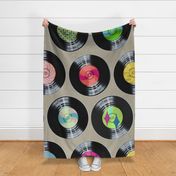 Spin the Records- Retro Style on Craft Paper Texture-Dance Party- Large Scale