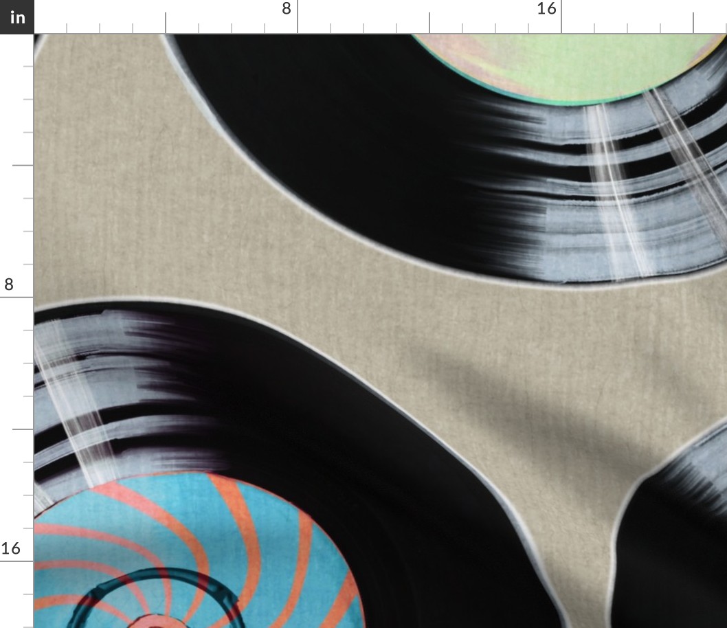 Spin the Records- Retro Style on Craft Paper Texture-Dance Party- Large Scale
