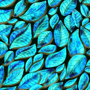 Blanket of Veined Leaves // Vibrant Cyan and Icy Cool Blues // Medium