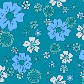 Teal and Blue Retro 70s/80s Floral