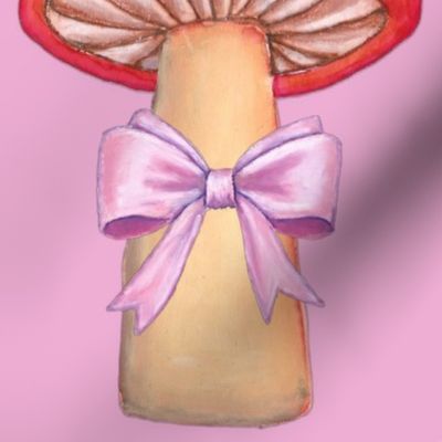 Red mushroom with pink bow 