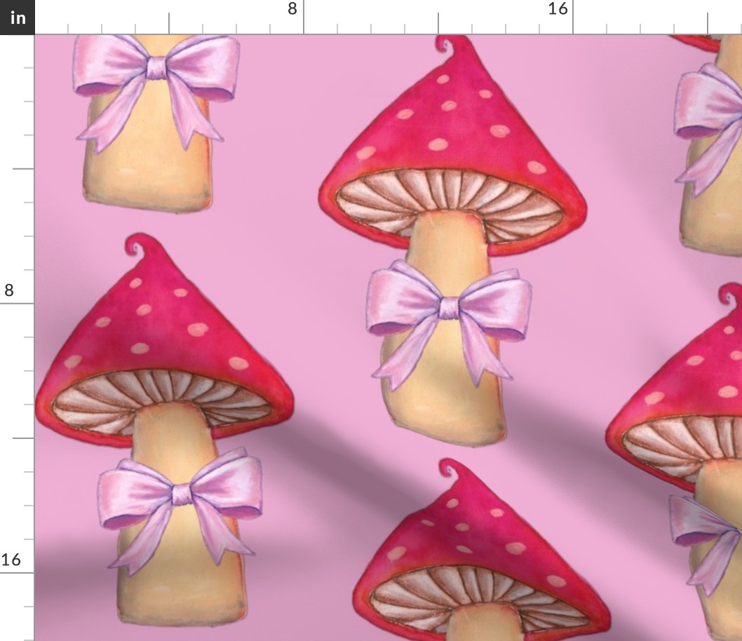 Red mushroom with pink bow 