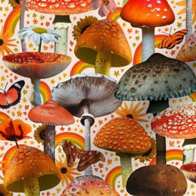 Mushroom Collage Print in Cream