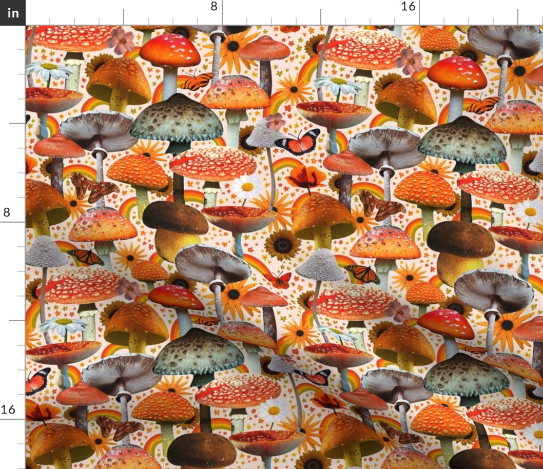 Mushroom Collage Print in Cream