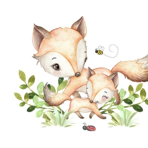 Woodland Animals Fox and Baby Nursery Bedding Pillow Bee Ladybug Greenery 