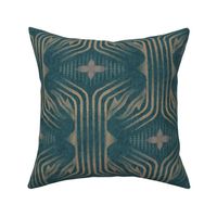 Interweaving lines textured elegant geometric with hexagons and diamonds - dramatic teal green and warm rose, dark teal green - large