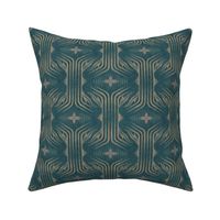 Interweaving lines textured elegant geometric with hexagons and diamonds - dramatic teal green and warm rose, dark teal green - medium