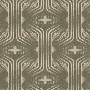 Interweaving lines textured elegant geometric with hexagons and diamonds - earthy vintage olive green - large