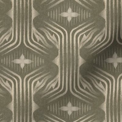 Interweaving lines textured elegant geometric with hexagons and diamonds - earthy vintage olive green - medium
