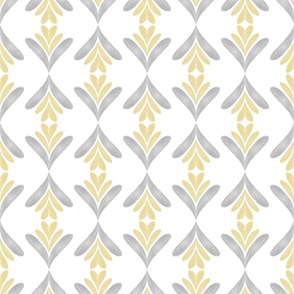 Floral Hearts Striped in Grey, Yellow & White  Small